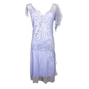 Vivienne Tam NWT Embroidered Mesh Drop Waist Dress Lavender Sz 1 Small